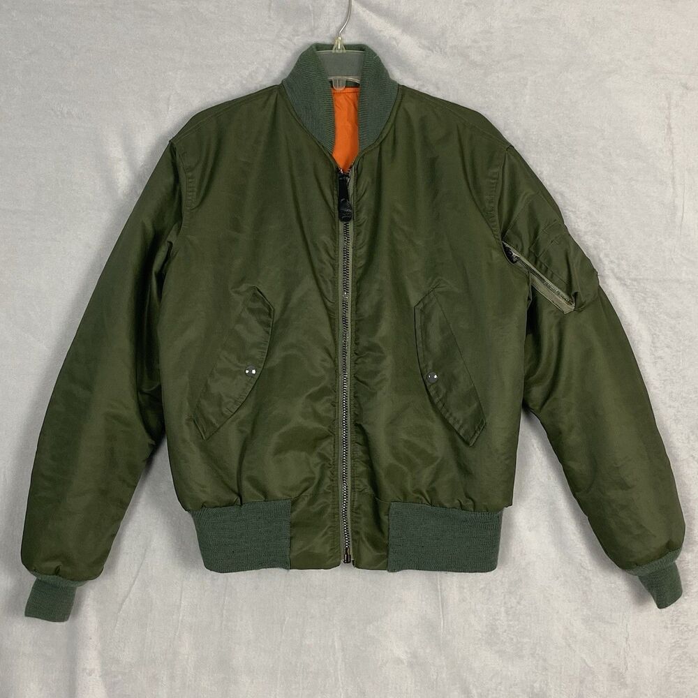 Vintage Antler Bomber Jacket Mens Medium Green Orange Reversible Military Nylon
